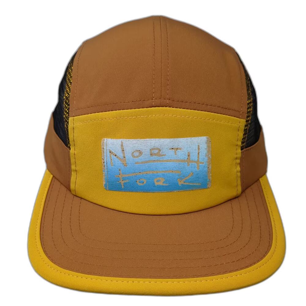 Recaps North Fork Brown 5 Panel Mesh Hat Adjustable One Size OSFM Patch Recycled